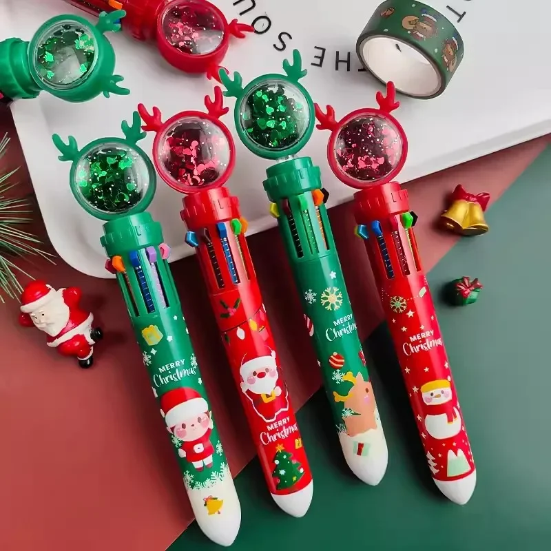 Christmas 10 Colors Ballpoint Pens 0.5mm Colorful Ink Gel Pens Kawaii Press Pen Kids Gifts Korean Stationery Office Supplies