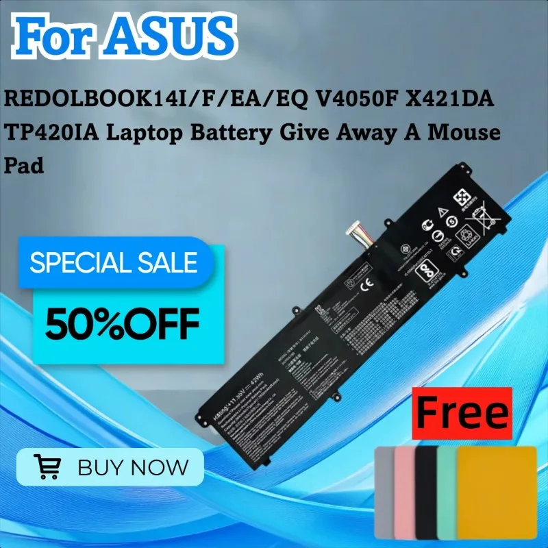 

For ASUS REDOLBOOK14I/F/EA/EQ V4050F X421DA TP420IA Laptop Battery Give Away A Mouse Pad