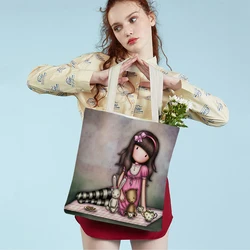 Cartoon Children Shopping Bag for Lady Both Sided Foldable Reusable Canvas Casual Cute Girl Tote Women Travel Portable Handbag