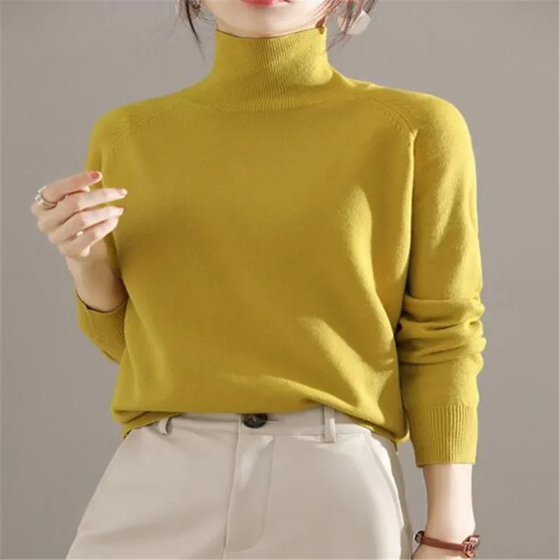 

Woolen sweater for women new high necked top autumn and winter 2024, long sleeved women's wool warm knitwear