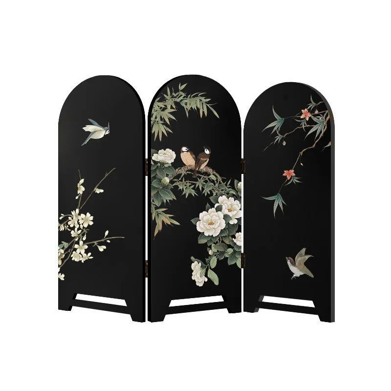 

Wooden screen painting, medieval flower and bird decoration painting, cabinet TV cabinet ornament
