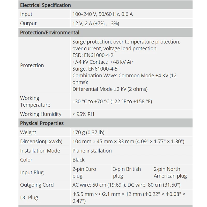 Dahua Original PFM320D DC12V 2A Power Adapter Easy Installation Overvoltage Protection CCTV Power For Dome Turret Bullet Camera