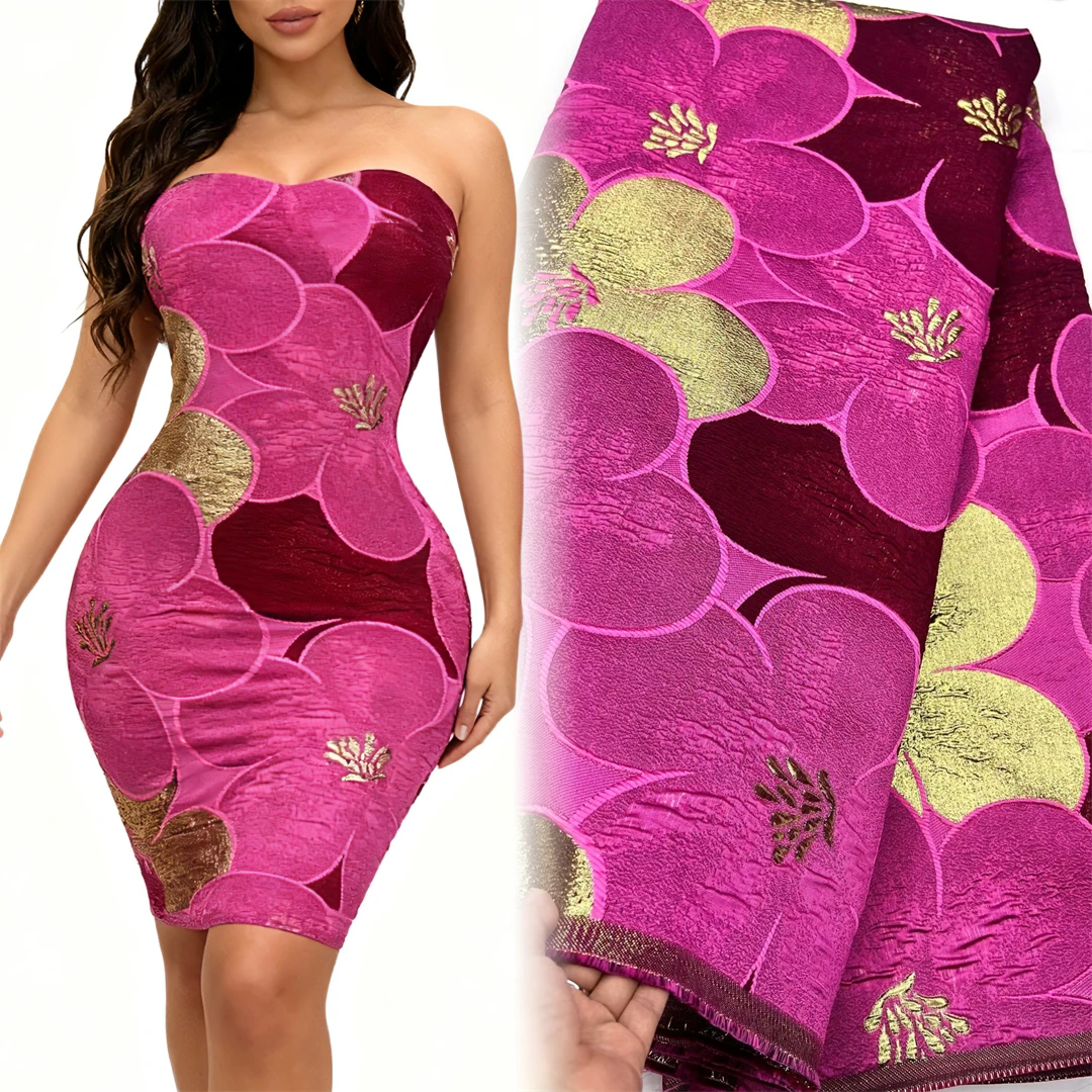 

Парчовая кружевная ткань цвета фуксии, 2026, высококачественная жаккардовая кружевная ткань, африканская нигерийская кружевная ткань, 5 ярдов для вечерних платьев