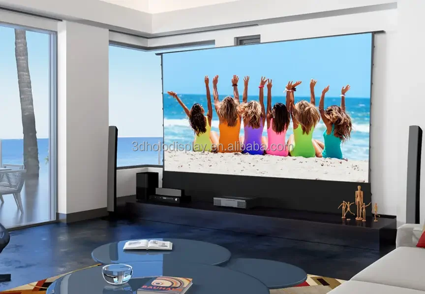 120 Inch Motorized Floor Rising ALR Projection Screen with 16:9 Format Black Crystal Fabric UST Projector Compatible