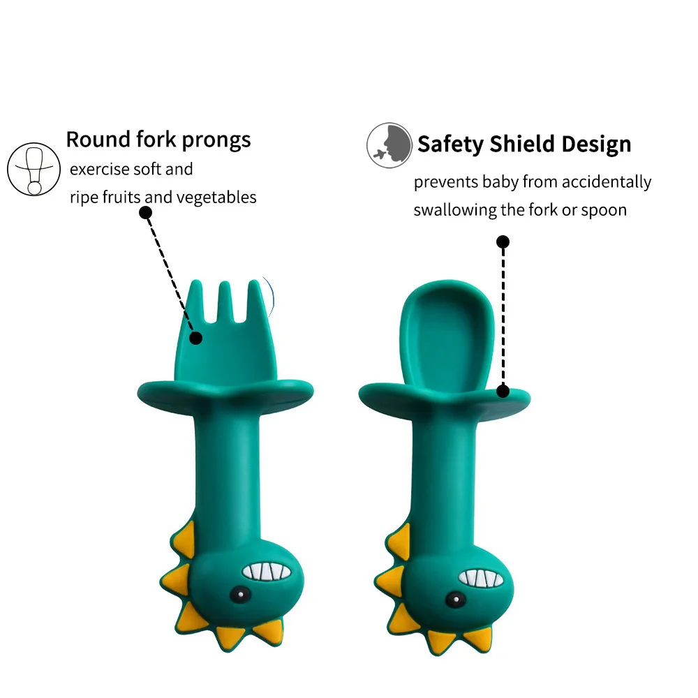 4-częściowy silikonowy zestaw do karmienia dziecka, przybory do karmienia dziecka w kształcie dinozaura, żaroodporne naczynia do jedzenia dla
