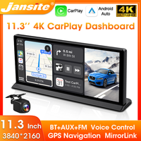 Jansite 11.3 Inch 4K Dash Cam Wireless CarPlay Android Auto Car DVR WiFi GPS Navigation MirrorLink 24h Parking Monitor BT FM AUX