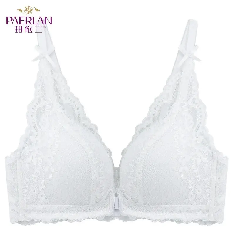 Sexy Push Up Thin Lace Bra Floral Bow Front Closure Seamless Wire Free Small Breast White 1/2 Cup Women Underwear