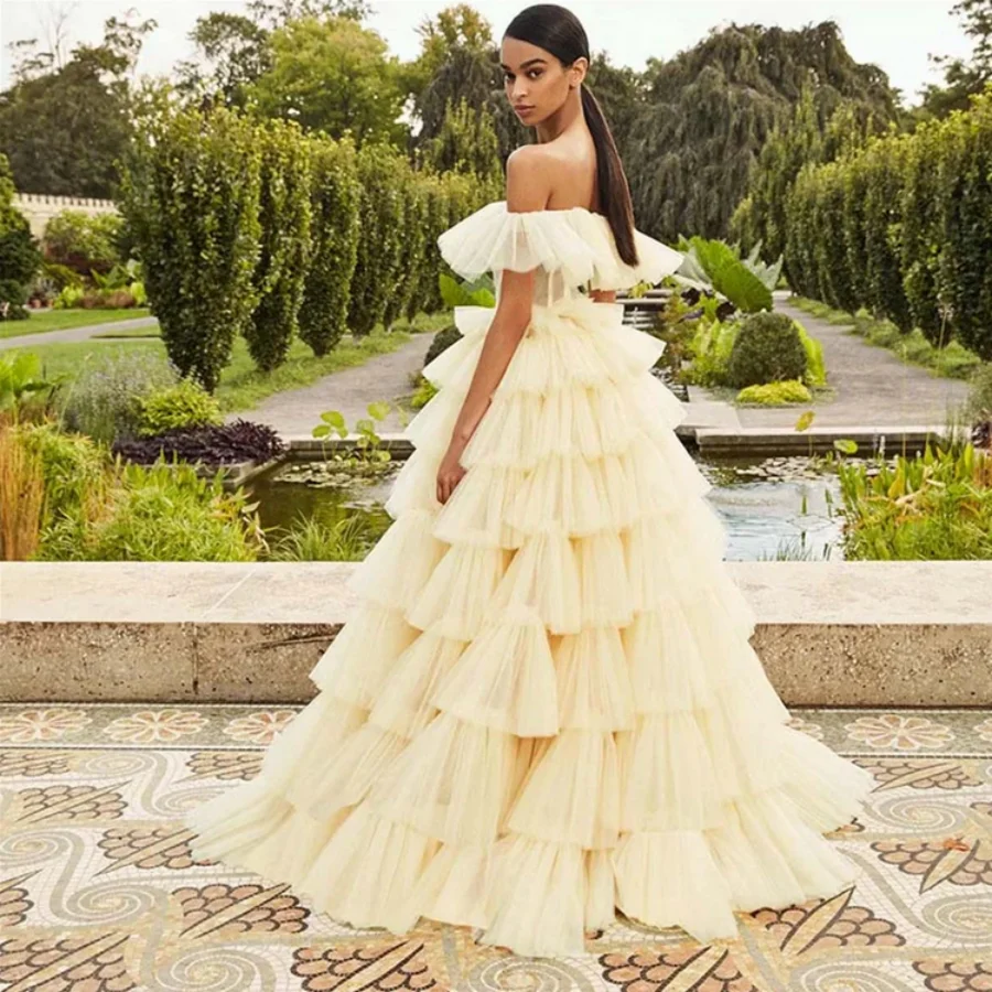 OUSIRUI Off Shoulder Evening Dress Exquisite Wedding Dress Ruffle Multi-layer Tulle Prom Dressess Yellow Prom Dress Custom #2