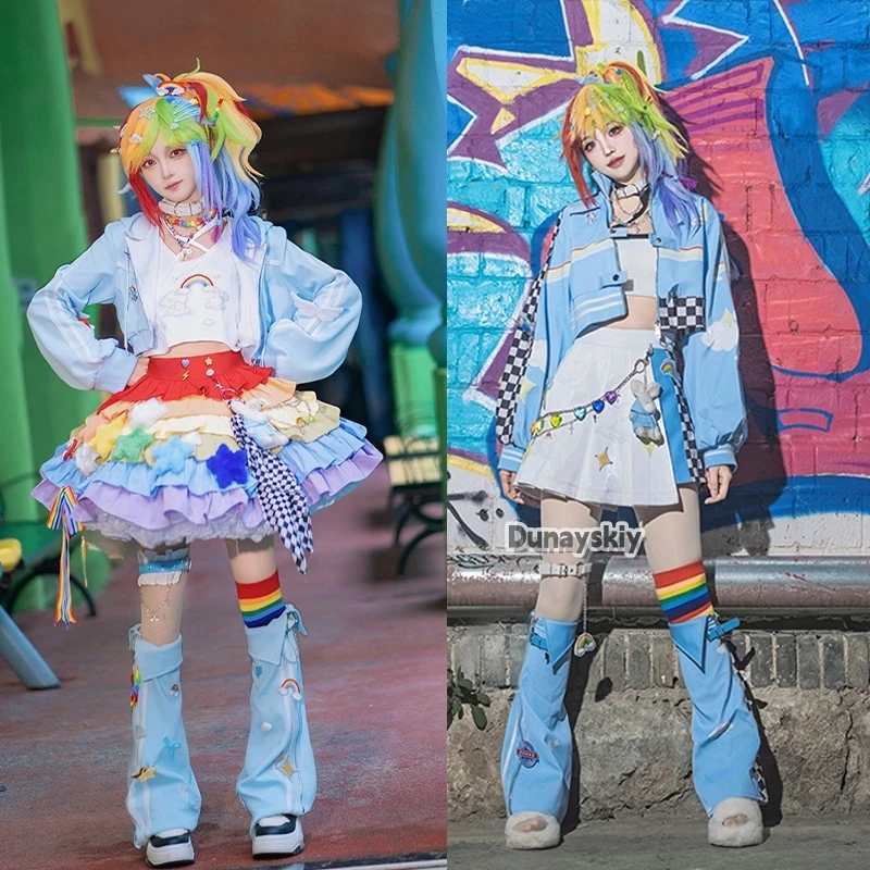 Rainbow Dash Cosplay Costumes Lolita Locomotive Skirt Costumes Y2K Women's Dresses  Anime Party Suit Role-playing