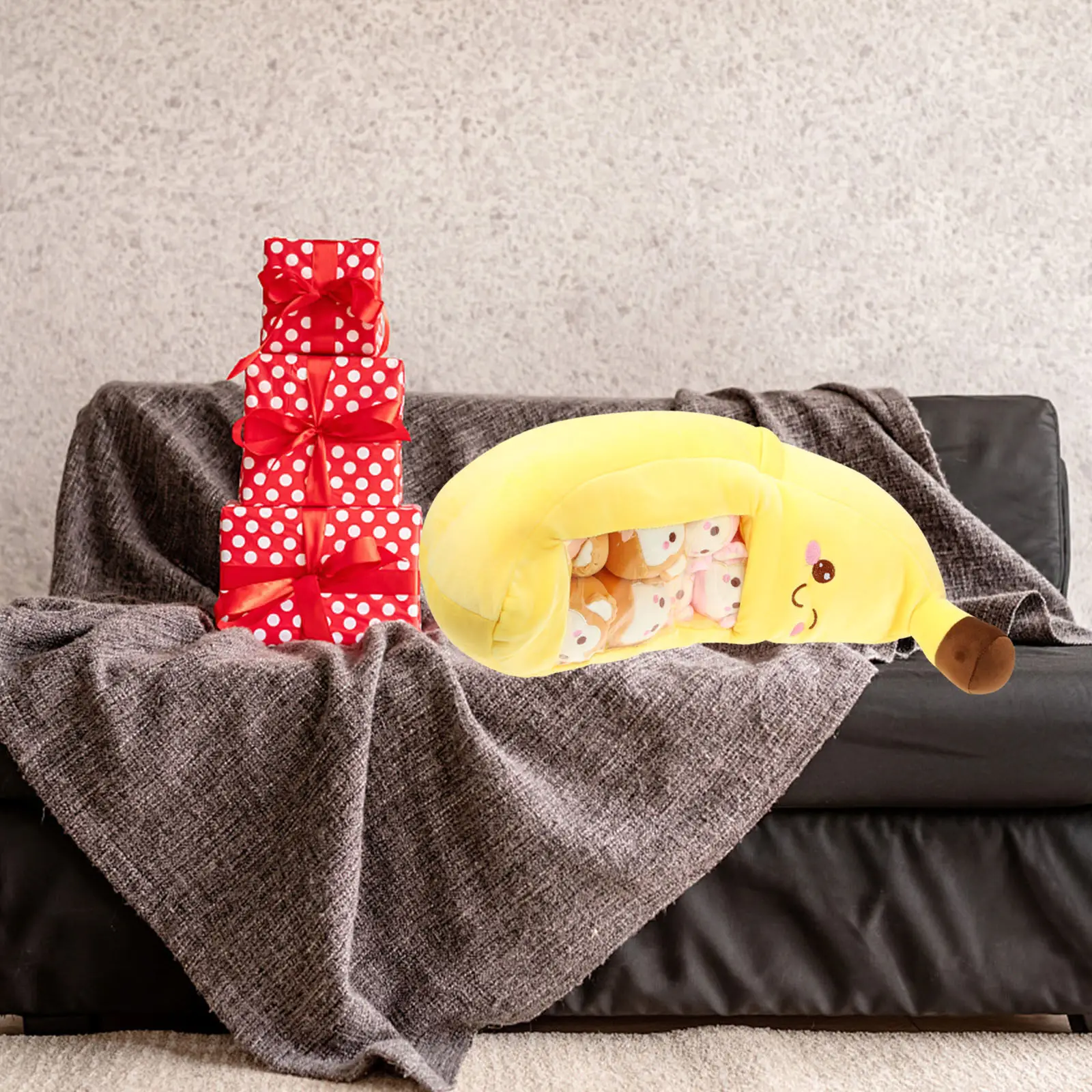 

Набор из 1 шт. плюшевой игрушки-банана в виде фрукта с мини-персонажами и прозрачным окном, для декора детской комнаты девочек, подарок