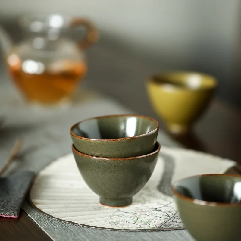 

★Jingdezhen Handmade Tea Dust Mandarin Fish Yellow Cup Large Master Cup Green Crab Nail Green Ceramic Tea Bowl Handmade Gift