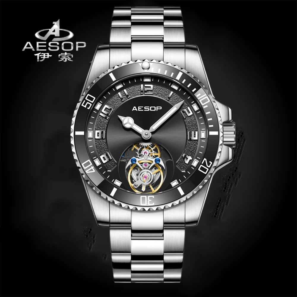 

AESOP New 2023 Flying Tourbillon Mechanical Dive Watch for Men Skeleton Luxury Sapphire Watches Mens Stainless Waterproof 10Bar