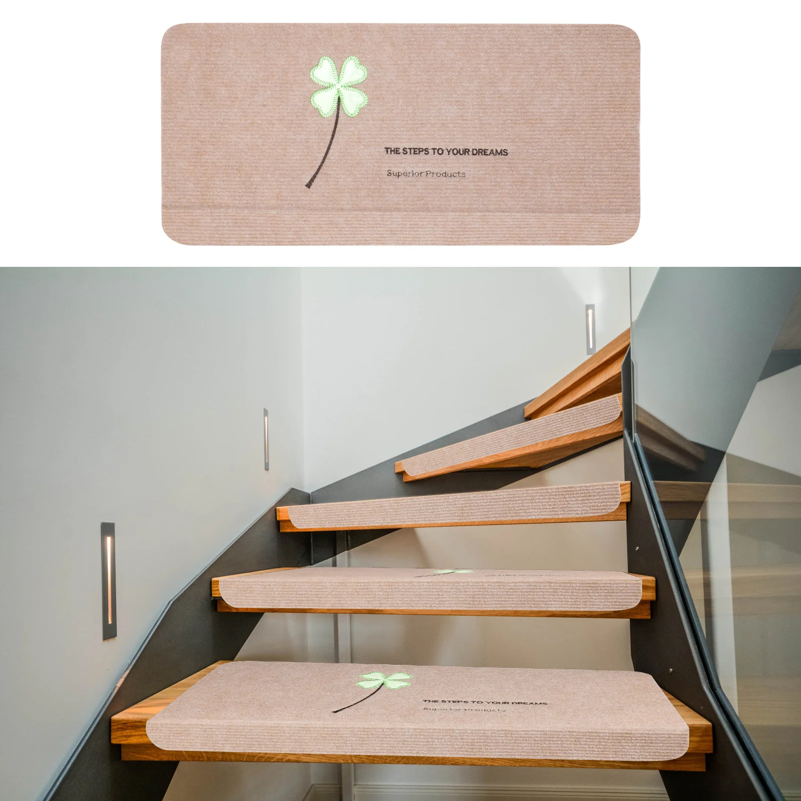 15Pcs Self-Adhesive Carpet Stair Treads 22x55cm Non-Slip Mute Step Mats Glue-Free Removable Washable Stair Rugs for Home Stairs
