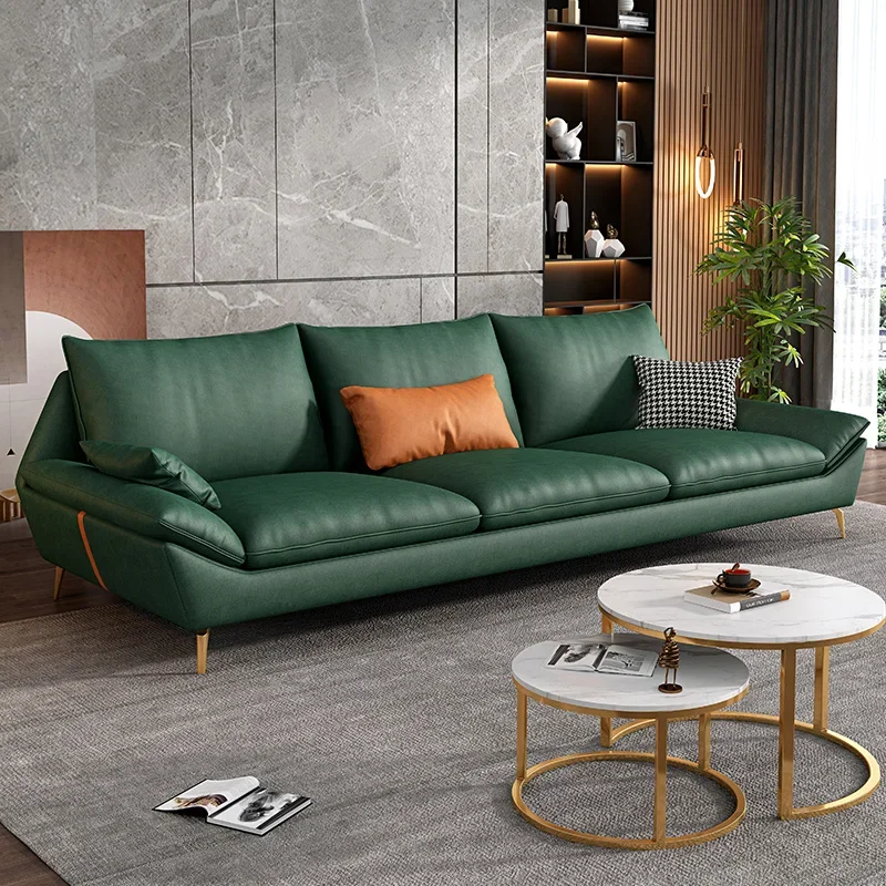 Almohadas de sofá de cuero para sala de estar, decoración de estilo nórdico, sofá de lujo de 3 plazas, piso grande, canapé japonés, muebles para el hogar