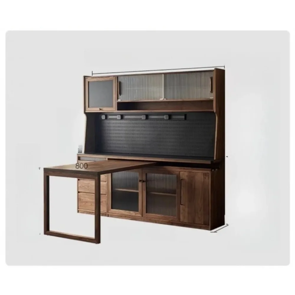 Cabinet Solid Wood Walnut Dining Table with Side Cabinet Modern Furniture for Kitchen Living Room