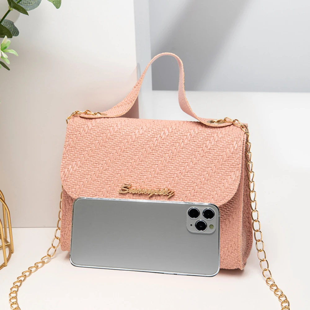 Embossing Chain Square Bag Leather Large Capacity Shoulder Crossbody Cell Phone Bag for Women Fashion Shoulder Bag Mobile Bag