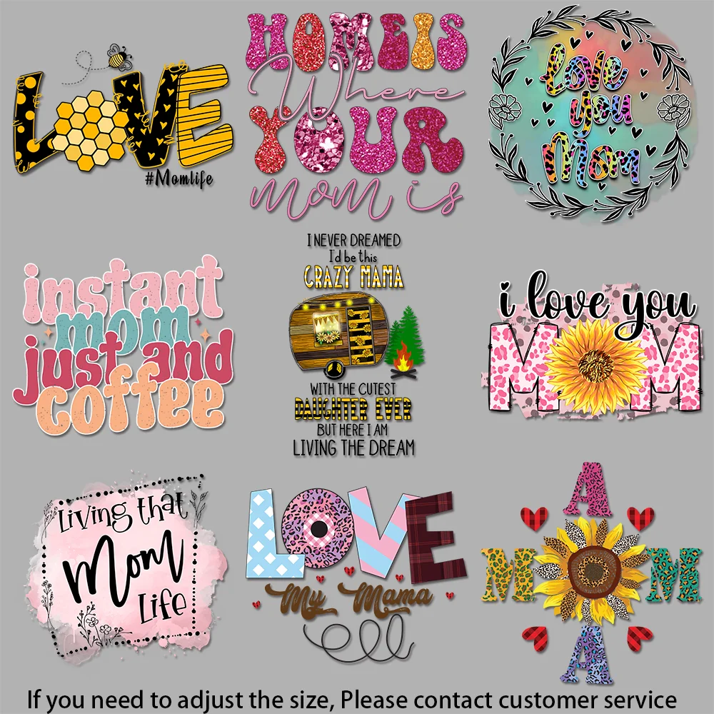 iron on patches for clothes Mom Life Graphic Watercolor Mom Design Pink Love Versatile Fabric Transfer Designs DIY Decoration