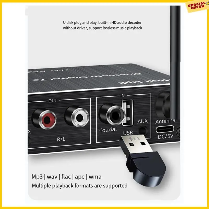 A25P 2X Bluetooth Audio Receiver Adapter 5.3 Player U Disk Microphone Amplifier Audio Speaker Converter With Remote Control