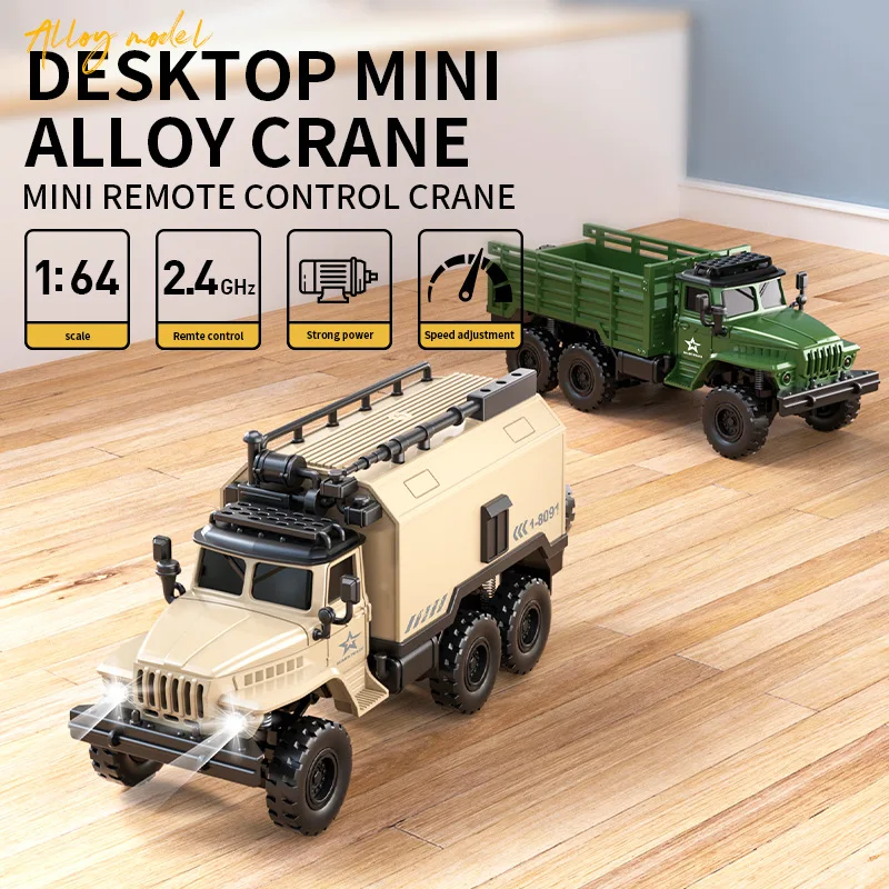 Miniatura de Veículo Militar de Controle Remoto 1:64 em Liga Metálica, Modelo de Simulação de Veículo de Transporte de Seis Rodas com Tração nas Quatro Rodas para Desktop