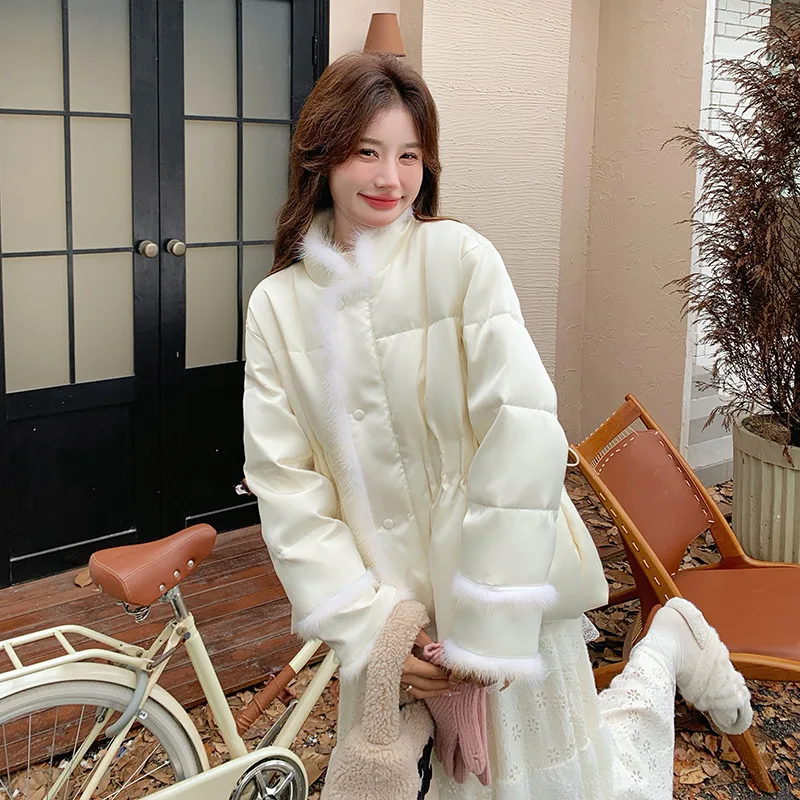 المرأة الشتاء العطر الصغيرة نمط الاتجاه سميكة معطف جديد النمط الصيني المياه الأرنب الفراء المرقعة أنيق أسفل سترة #1