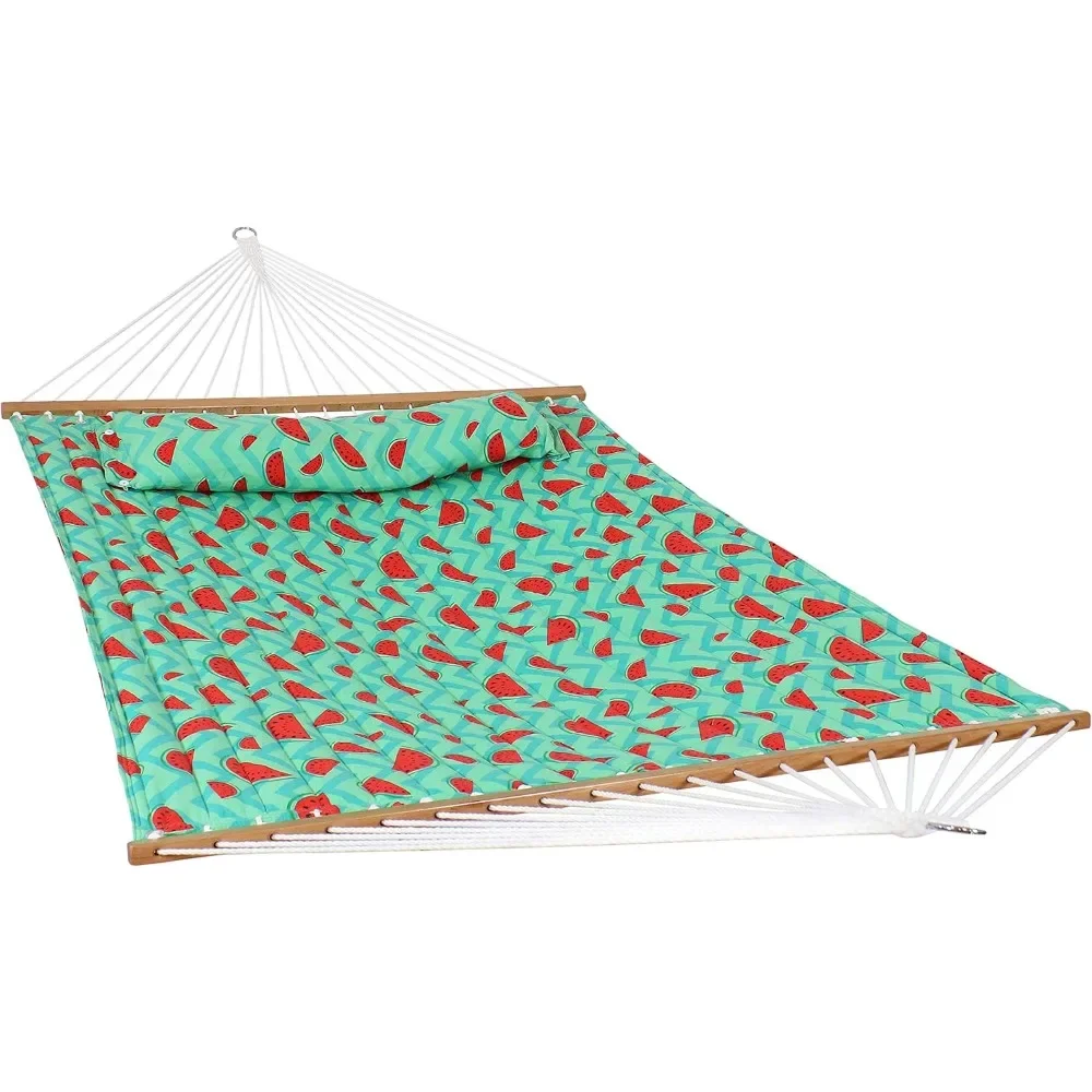 

Quilted Watermelon Printed Fabric Hammock and Pillow - 450-Pound Weight Capacity - Stylish Watermelon and Chevron Design