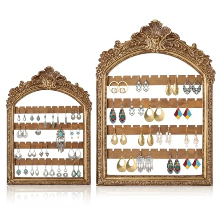 

2 шт. 10 x 6,9 дюйма и 13 x 9,3 дюйма Органайзеры для подвесных серег и ювелирных изделий Винтажная золотая арочная рамка 4-слойная настенная ювелирная рамка