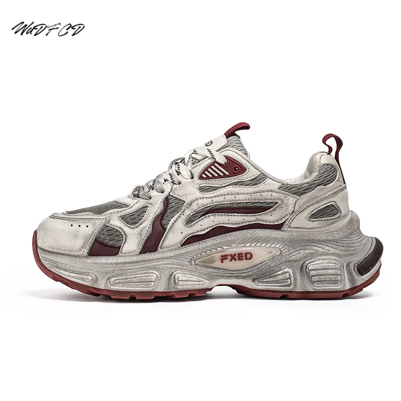 Chunky Sneakers Men Designer Retro Distressed Sport Shoes Fashion Casual Leather Mesh Breathable Height Increased Platform Shoes