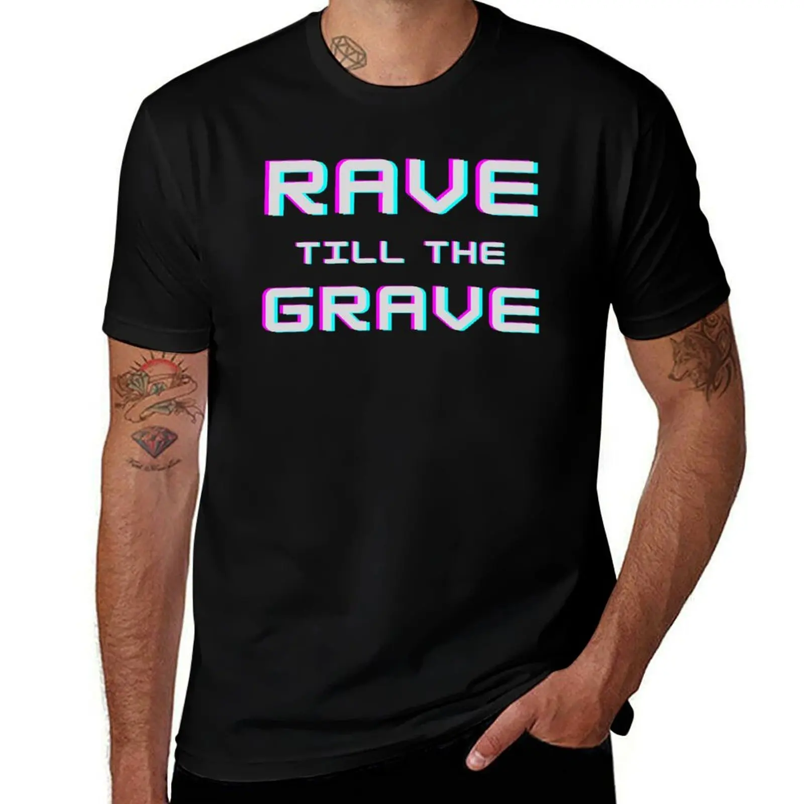 Rave Till The Grave Glitch - Techno Music T-Shirt Plus Size Street Style Tee