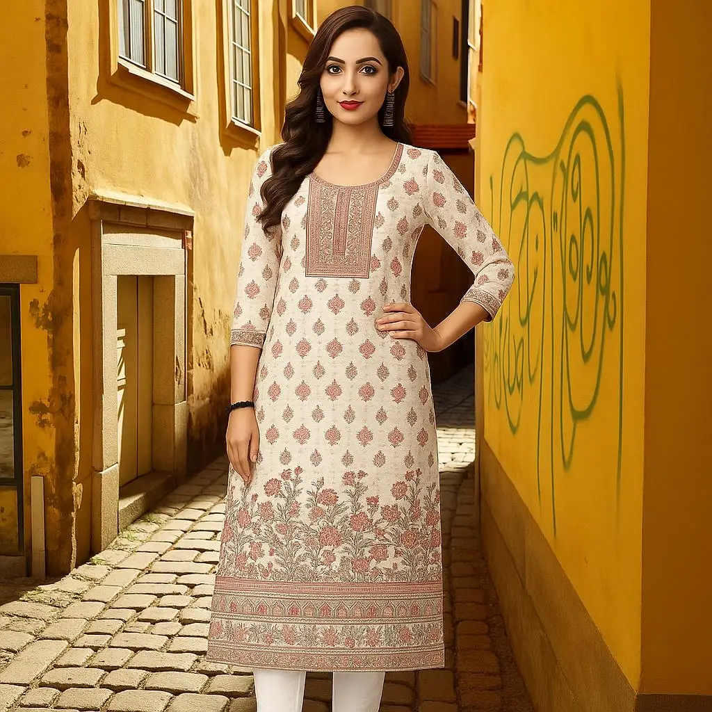 فستان كاجوال للنساء المسلمات كورت بحاشية مقطوعة مستقيمة كاجوال عرقية على شكل طاووس وزهور اليوسفي Abito Donna Musulmana Muslim Kurtta،