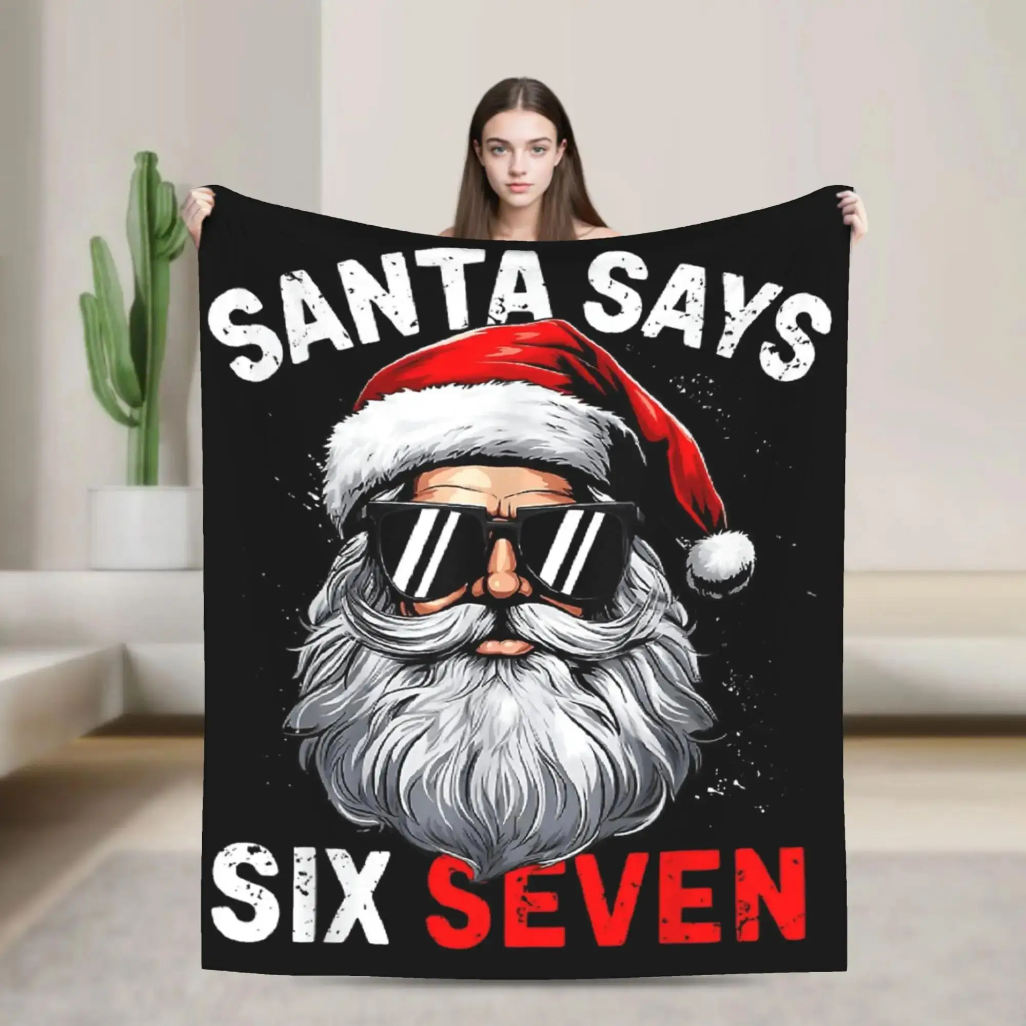 

Плюшевый фланелевый плед Santa Says Six Seven Gen Z Alpha Meme Slang для дивана, кресла, мягкое покрывало на кровать, рождественский дизайн