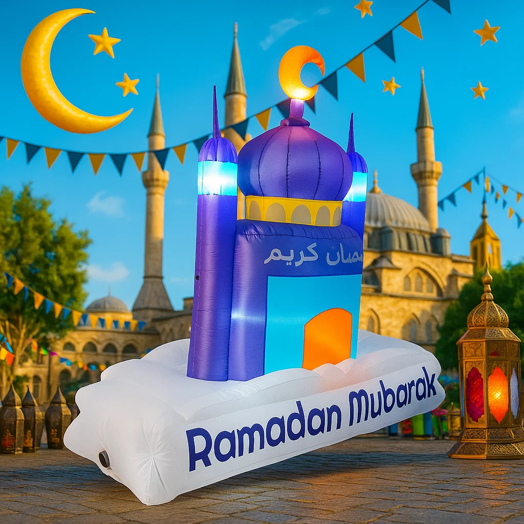 

Muslim Ramadan Holiday Inflatable Model Decoration 2.1M/6.8FT DIY Church Style Model with LED Light Eid Yard Outdoor Ornament