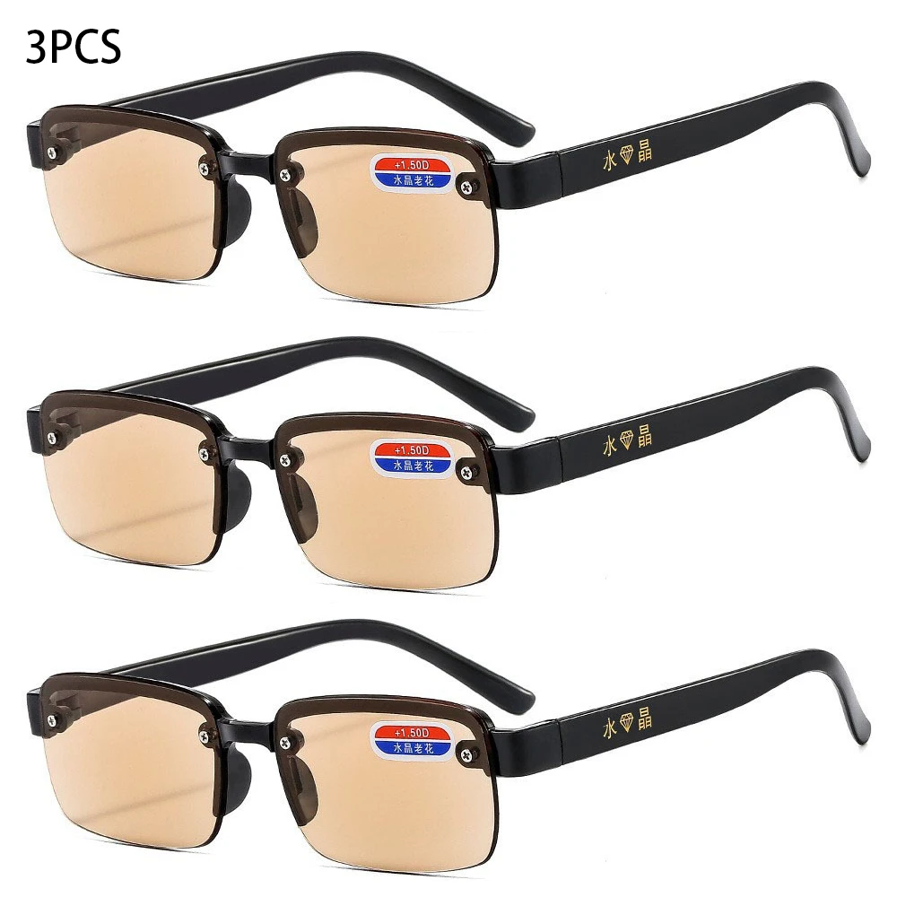 

3PCS Half-Rim Reading Glasses Men Women artificial Crystal Glass Lens Presbyopia Glasses +100 To +400