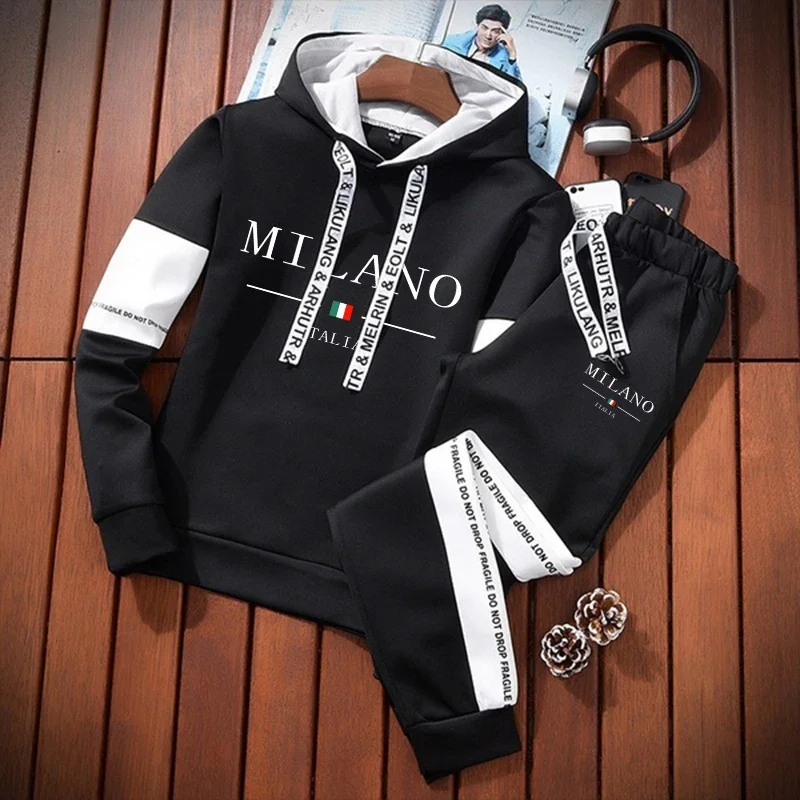 Hot Sales Mens Tracksuit Casual Print Sweatshirts Single Piece Hoodie Pants Sports Jogging Mens Clothing AutumnWinter Sportswear - Image 2