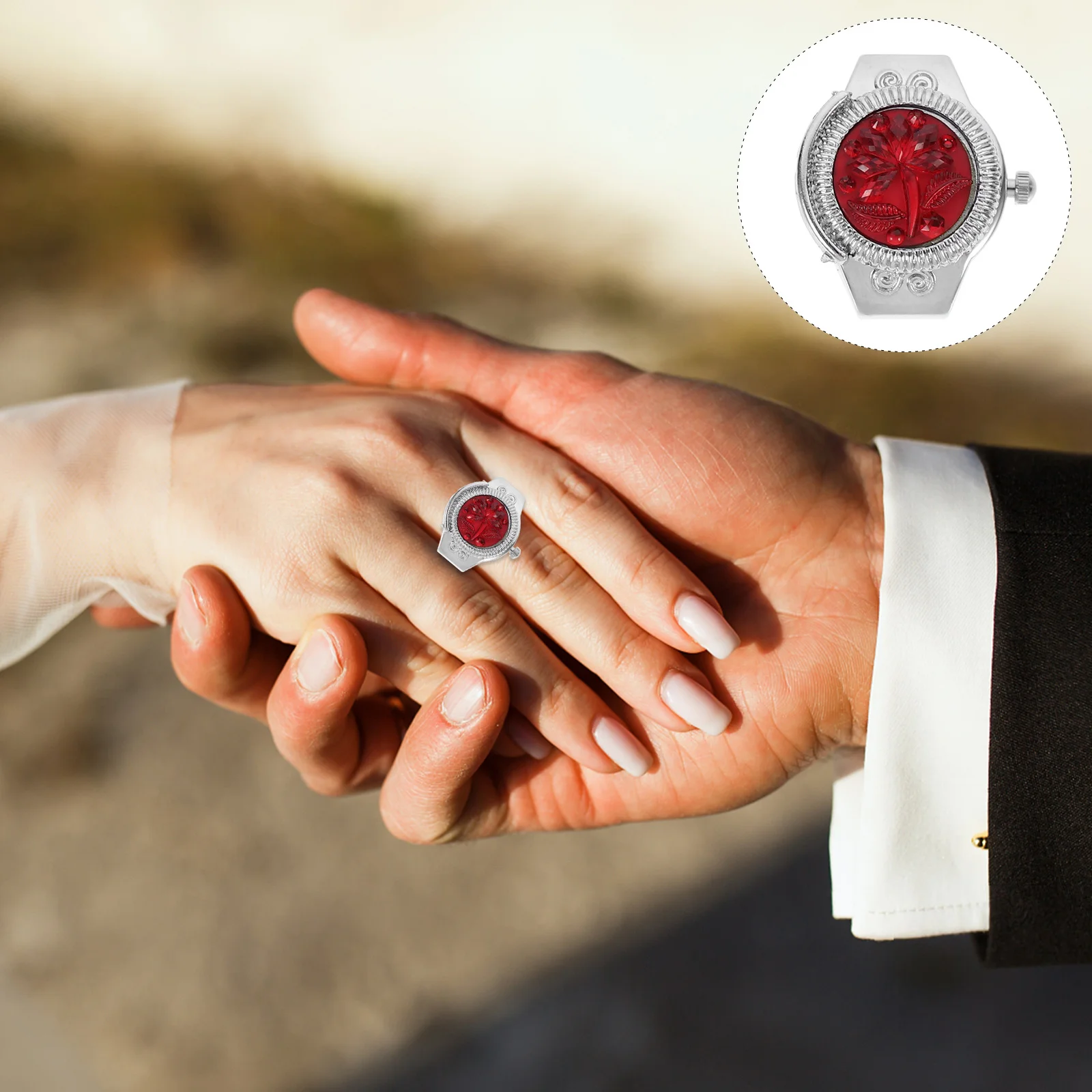 

1Pcs Fashion Quartz Ring Watch Rose Design Creative Ring Shaped Timepiece Lady Watches Decorative Jewelry Watch Casual Chic