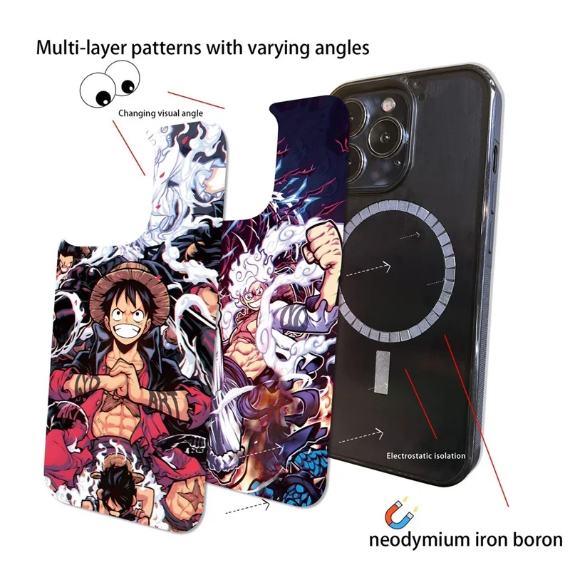 Cute One Piece Luffy 3D Changing Visual Silicone For Magsafe Magnetic Cases For iPhone 15 14 13 11 12 Pro Max Shockproof Cover