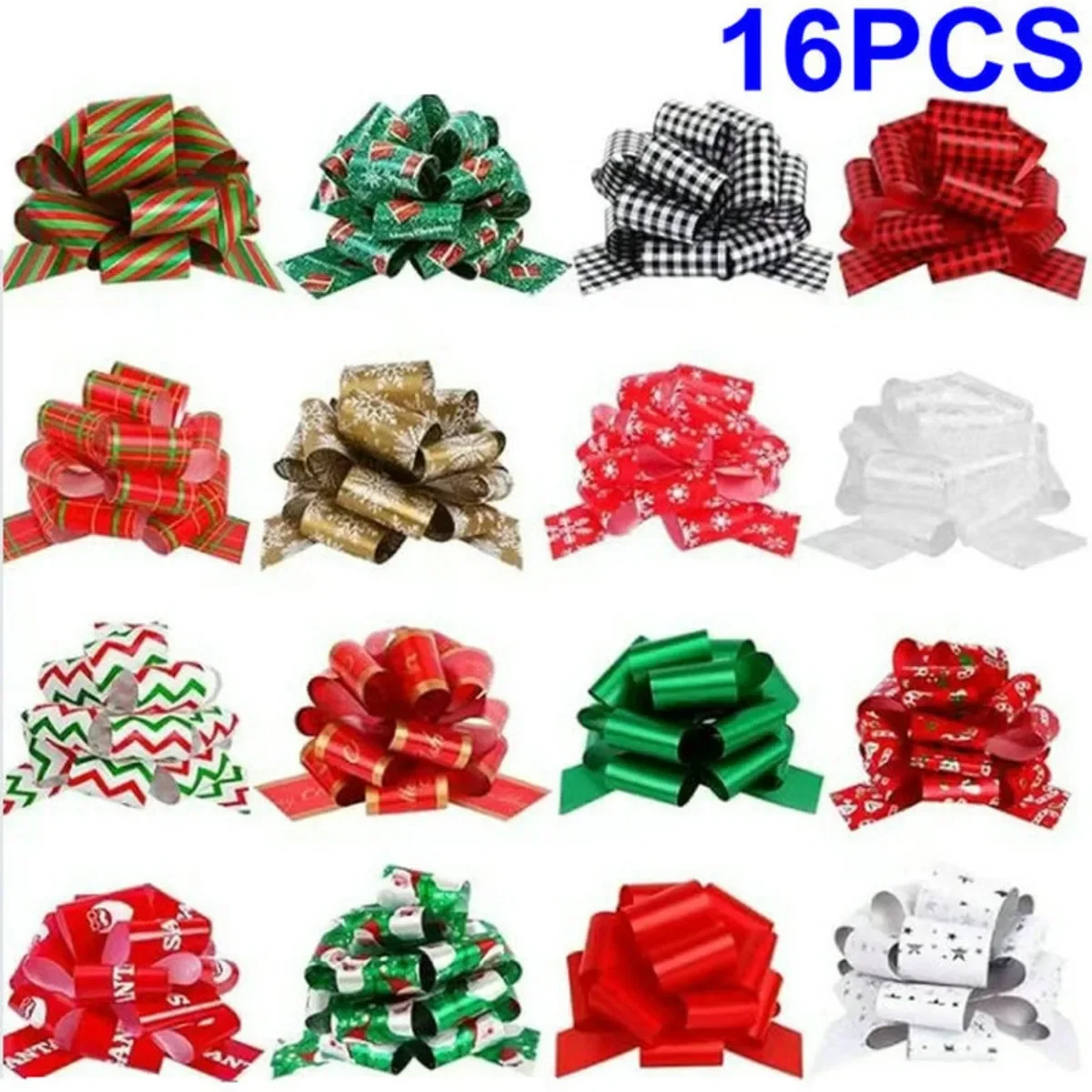 

16PCS Christmas Gift Wrap Bows Pull Bows with Ribbon for Gift Wrapping Foil Bows Vintage Decoration for Holiday Present Baskets