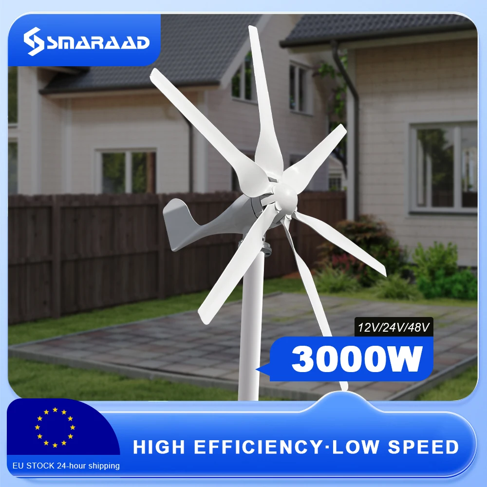 Turbine horizontale 3000W, livraison rapide en pologne, 12V/24V/48V, faible bruit, contrôleur MPPT rapide et gratuit