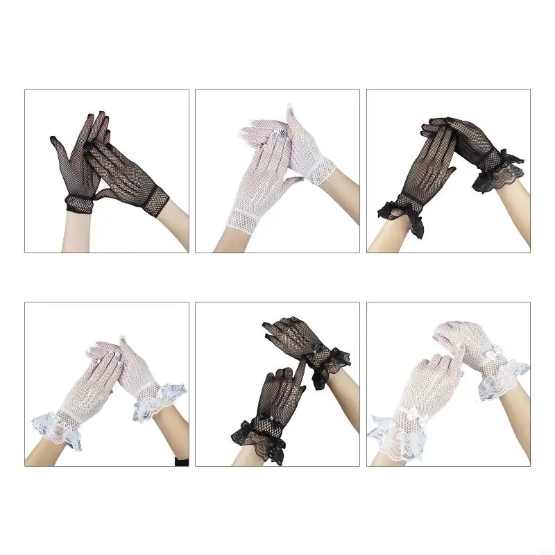 

15YC Elegant Women Ultra-Thin Short Summer Driving Cycling Lace Sunscreen Mesh Gloves