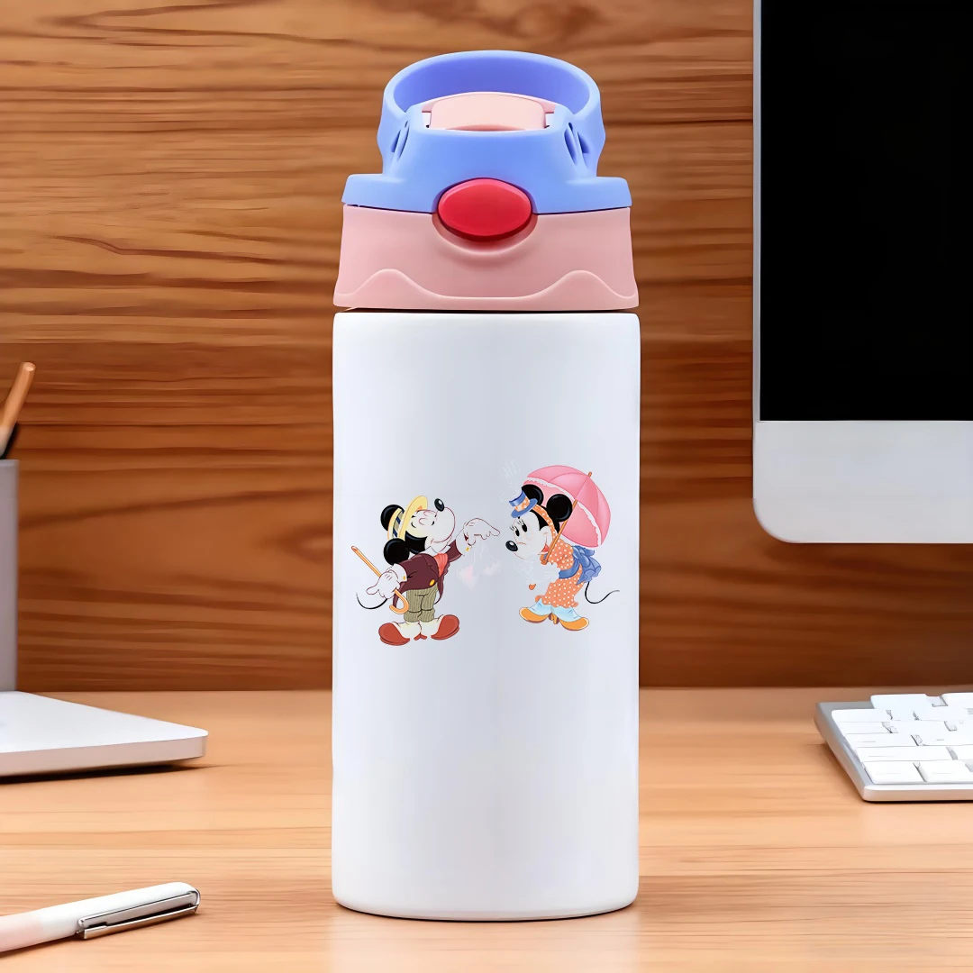 

Disney cartoon Mickey and Minnie Mouse design vacuuminsulated 304 stainless steel cartoon straw cup kids water bottle New Year g