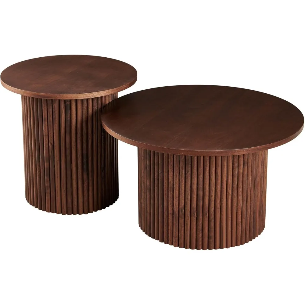 

Nesting Round Coffee Table Set of 2, Boho 2 Piece Side Table End Table Set for Living Room Bedroom, Manufactured Wood Top with
