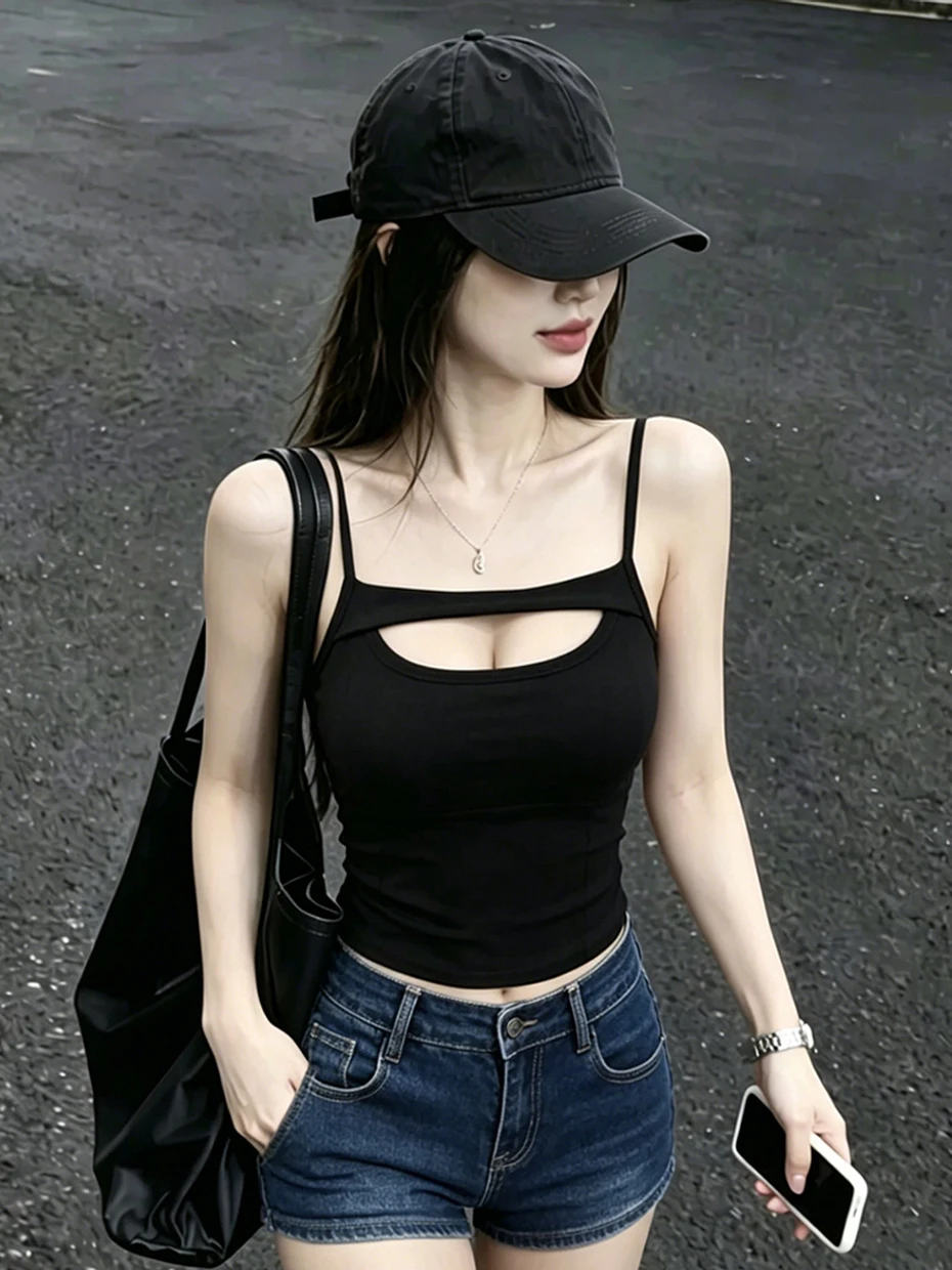 Women's Hollow out Crop Top Tank Top with Chest Pad Summer Outerwear Beautiful Back Design Commute Style Polyester Fiber