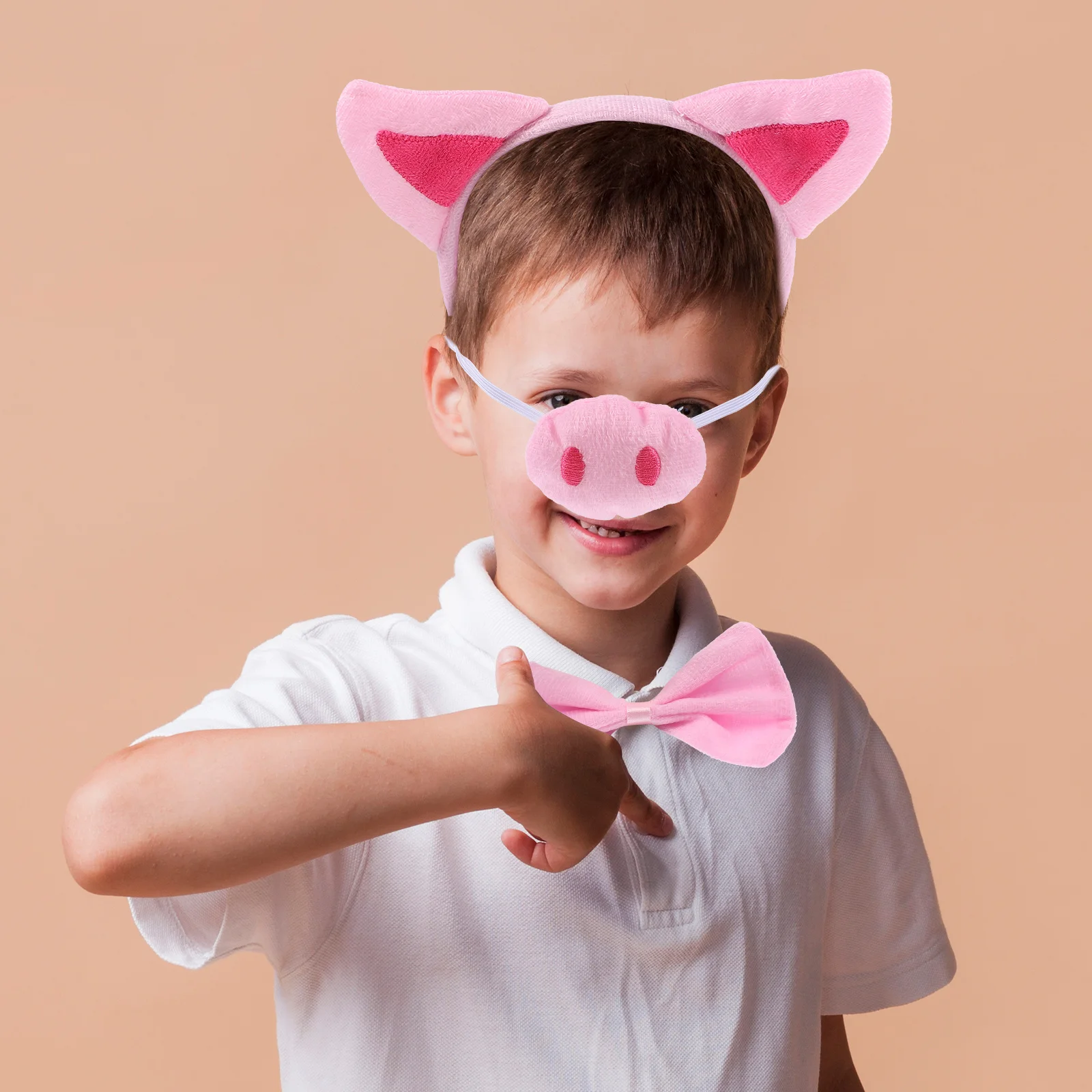 1 مجموعة خنزير زي ملحق القماش آذان خنزير عقال الأنف الذيل ربطة القوس فيونكة عدة لمهرجان تأثيري القوس #1