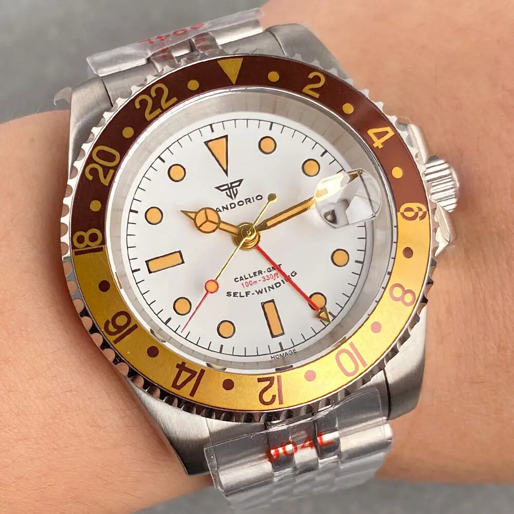 Tandorio NH34 40 мм автоматические мужские часы GMT черный циферблат сапфировый браслет с датой