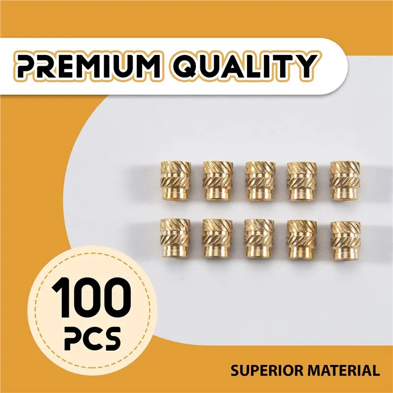 New Arrivals-100Pcs M3 Thread Knurled Brass Threaded Heat Set Heat Resistant Insert Embedment Nut For 3D Printer
