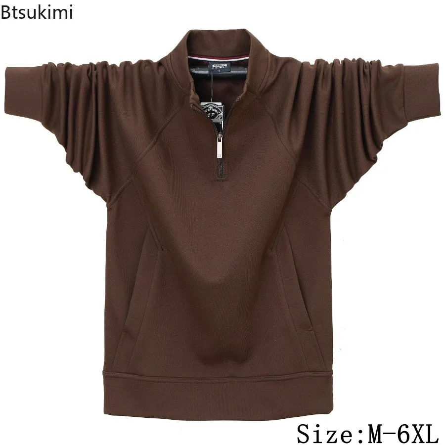 

Autumn New Men's Long Sleeve Sweatshirts Fashion Stand Collar Loose Casual Pullover Tops Retro Streetwear Male Thick Hoodies 6XL