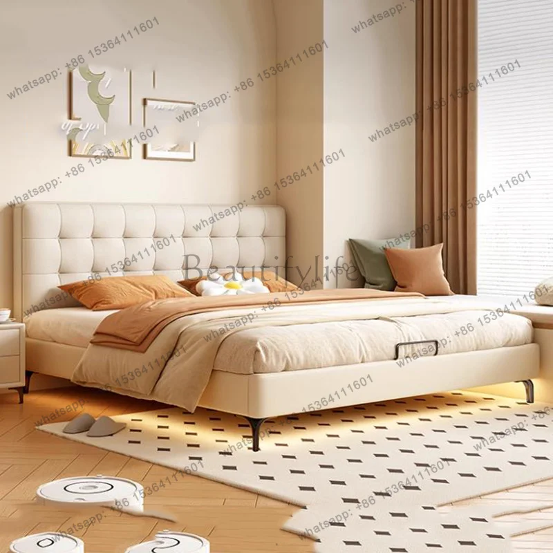 FG Frame Bedroom Bed Leather Design Storage Space Saving Bed Sleeping Floor Massage Modern Headboards Beliche Unique Furniture