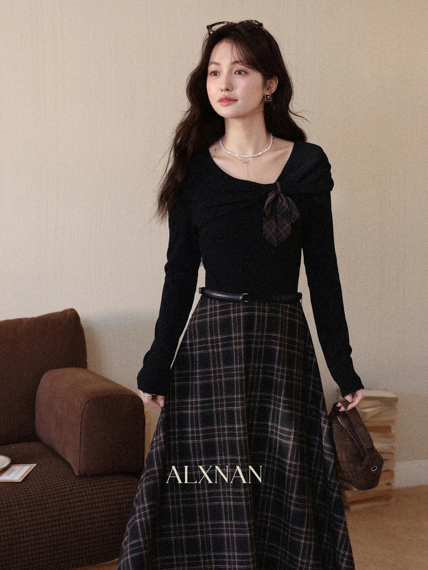 

Женское длинное платье South Deer Gentle Island Plaid с завышенной талией, осенний дизайн, классический крой