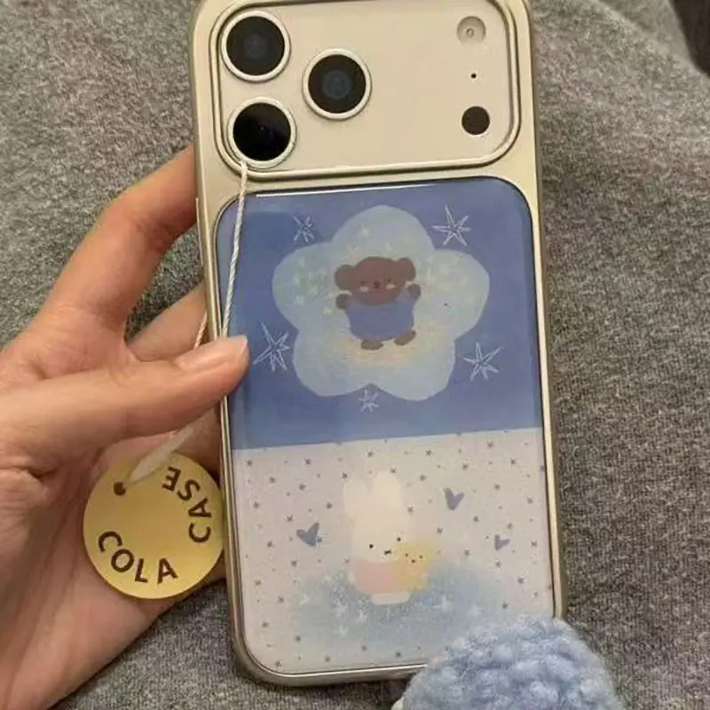 

Luxury Plating Cartoon Miffy Phone Case For iPhone 17 16 15 14 13 12 11 Pro Max Silver Color Hard Shockproof Back Cover Funda