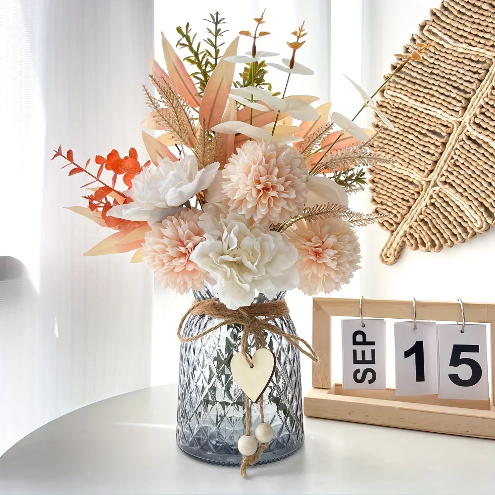 

Elegant Artificial Flower Centerpiece With Vase - Perfect For Dining & Coffee Tables, No Battery Required
