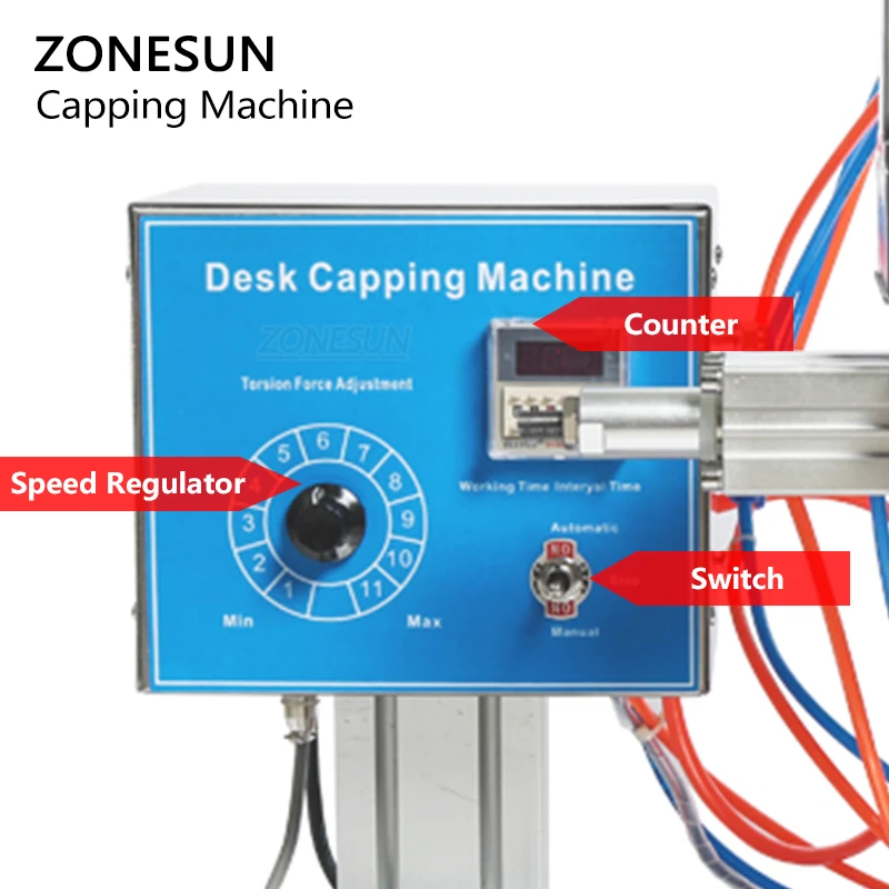 ZONESUN-máquina de tapado de botellas para líquidos de escritorio, Trigge gotero de vidrio de plástico con tapa, sellado giratorio